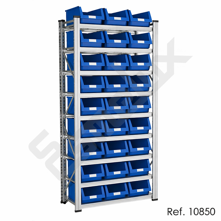 Estanter�a met�lica con 9 estantes y gavetas del n� 56